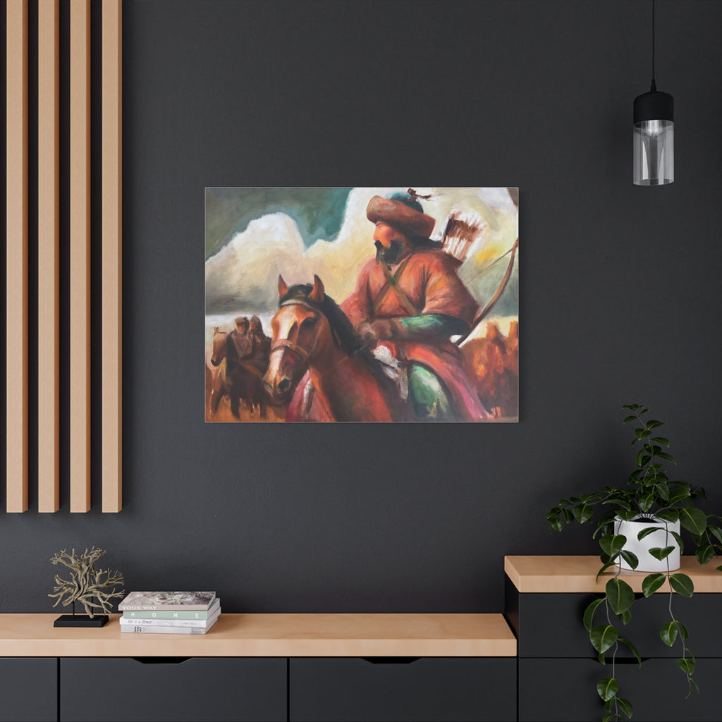 Mounted Archer Canvas Print — Historical Nomad Horseman Wall Art, Matte Stretched 1.25"