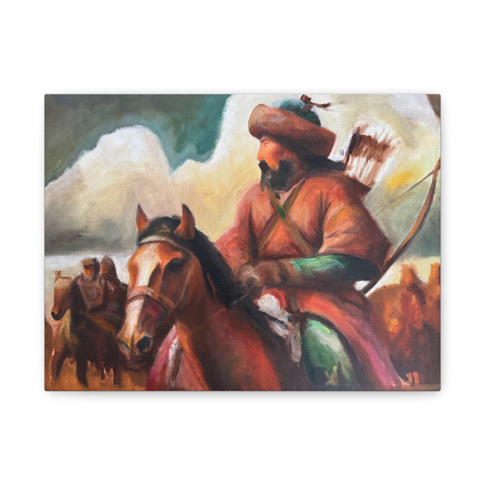 Mounted Archer Canvas Print — Historical Nomad Horseman Wall Art, Matte Stretched 1.25"