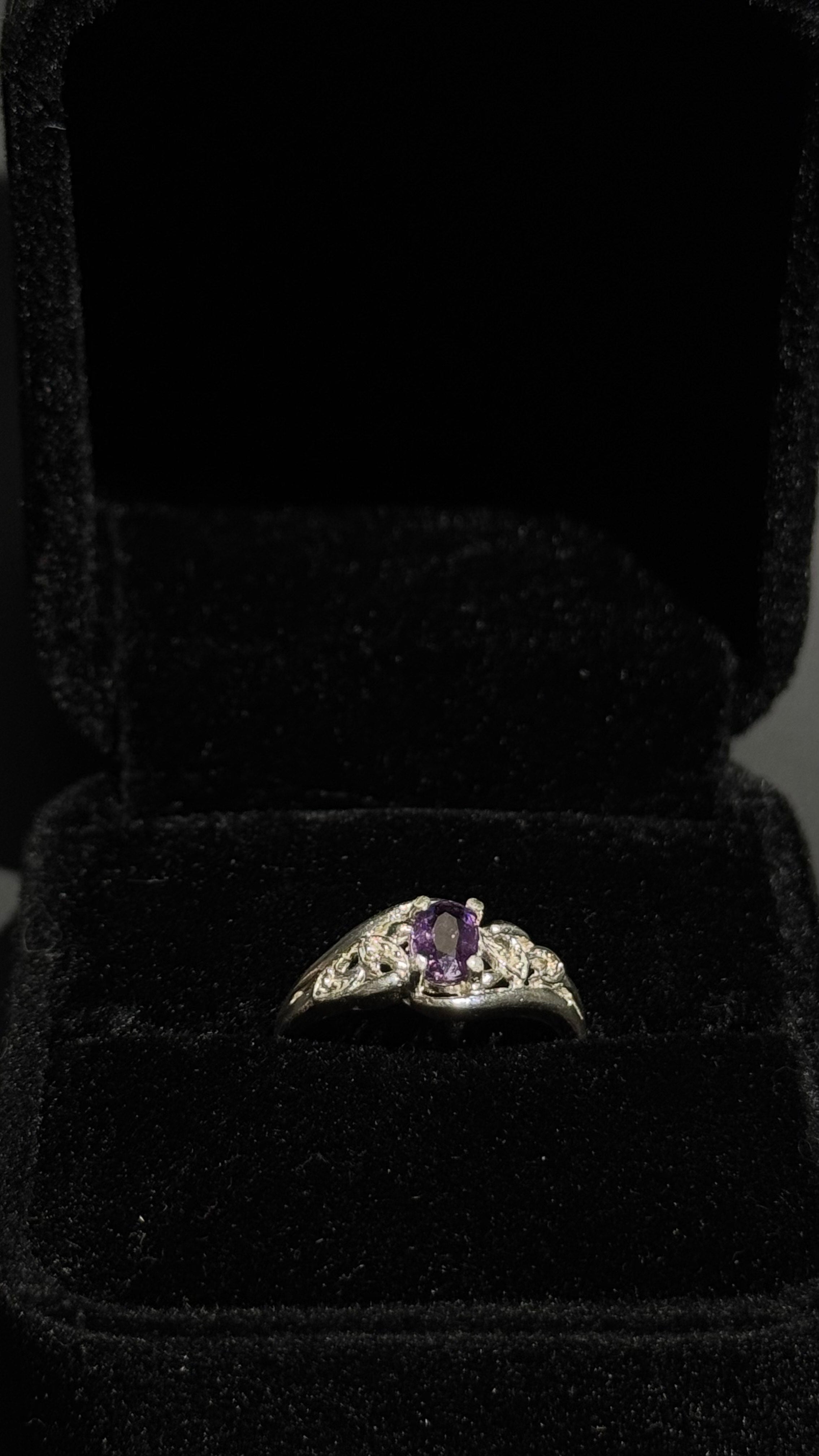Vintage Style Purple Sapphire Engagement Ring - .35ct Sterling Silver Size 5